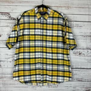 Mens VTG Wrangler Western Button Up SS Yellow Blue Plaid Cotton Work Cowboy XL